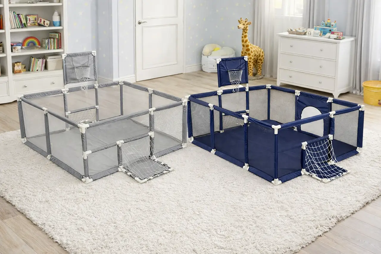 Дитячий ігровий манеж-огорожа 125×125×63 см з баскетбольним кошиком
